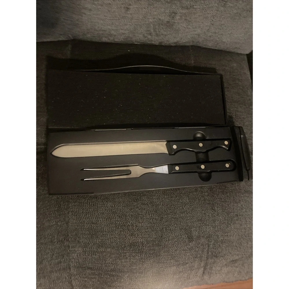 Pampered Chef CARVING‎ SET w/Case that Sharpens/Hones Stainless Steel #1041